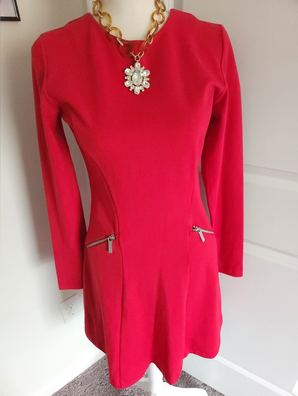New With Tags Michael Kors Red A Line Zip Ponte Dress Size 4